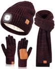 Conjunto de lenços e luvas LED 3 em 1 de inverno para homens Conjunto de lenços e luvas LED 3 em 1 de inverno para homens