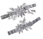 Conjunto de ligas de casamento Garter Oyabridal Floral Lace W010 Silver Conjunto de ligas de casamento Garter Oyabridal Floral Lace W010 Silver