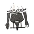 Conjunto De Lingerie Feminina Sexy Transparente Em Tule Com Corrente De Amor E Seios Expostos, Cinco