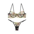 Conjunto De Lingerie Feminino Com Bordado Floral E Renda, 2 Peças, Sutiã E Calcinha, Transparente E