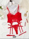 Conjunto de Lingerie Floral com Renda - Sutiã com Aro, Calcinha e Gargantilha