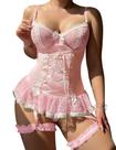 Conjunto de lingerie Mixxmix Tummy Control Lace Up Bustier Corset rosa Conjunto de lingerie Mixxmix Tummy Control Lace Up Bustier Corset rosa