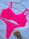 Conjunto de Lingerie Personalizável em Renda Rosa Neon