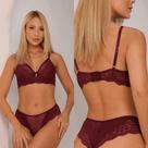 Conjunto de Lingerie Sensual de Tule e Renda Vinho