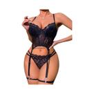 Conjunto De Lingerie Sexy Com Renda Transparente E Sutiã Push-up Para Mulheres
