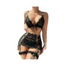 Conjunto De Lingerie Sexy De Renda Com Corações E Faixas, 4 Peças, Com Cinta-Liga De Renda E Saia Conjunto De Lingerie Sexy De Renda Com Corações E Faixas, 4 Peças, Com Cinta-Liga De Renda E Saia