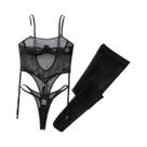 Conjunto De Lingerie Sexy Em Tule Com Meias Longas, Modelador Para Aumento De Seios Pequenos, Moda Conjunto De Lingerie Sexy Em Tule Com Meias Longas, Modelador Para Aumento De Seios Pequenos, Moda