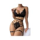 Conjunto De Lingerie Sexy Vermelho Com Renda E Transparência, Sutiã E Calcinha, Com Corrente Dourada