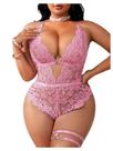 Conjunto de lingerie SOLY HUX feminino plus size, macacão de pelúcia de renda