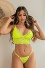Conjunto de Lingerie Top Rendado e Calcinha Fio Regulável Verde Neon