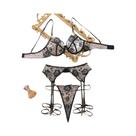Conjunto De Lingerie Transparente Com Bordado Para Mulheres, Cinta Com Anel Para a Perna, Três Peças Conjunto De Lingerie Transparente Com Bordado Para Mulheres, Cinta Com Anel Para a Perna, Três Peças