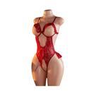 Conjunto De Lingerie Transparente Sexy Para Mulheres: Body Branco E Vermelho Com Renda, Decote V