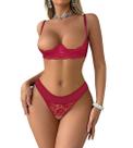 Conjunto de lingerie Varsbaby Sexy See Through Lace Sutiã e Calcinha Vermelha