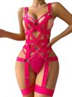 Conjunto de lingerie WDIRARA Exotic Strappy Harness Hollow Out Hot Pink