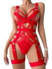 Conjunto de lingerie WDIRARA Exotic Strappy Harness Hollow Out Red
