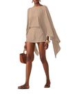Conjunto de linho MakeMechic para mulheres, poncho e saias de verão cáqui Conjunto de linho MakeMechic para mulheres, poncho e saias de verão cáqui