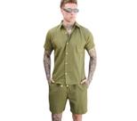 Conjunto de Linho Masculino Camisa Botão Linho Bermuda Linho