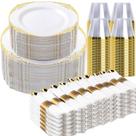 Conjunto de Louça Bestluck 700 Peças Pratos Plásticos com Borda Dourada Conjunto de Louça Bestluck 700 Peças Pratos Plásticos com Borda Dourada