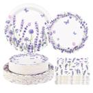 Conjunto de louça para festa Greencian 200 peças com lavanda floral