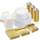 Conjunto de louças BESTVIP 350 unidades para 50 convidados com borda dourada