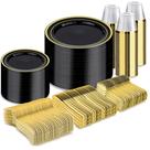 Conjunto de louças BESTVIP Black Gold 600 unidades para 100 convidados