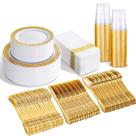 Conjunto de louças BuCla 350PCS de plástico dourado para 50 convidados Conjunto de louças BuCla 350PCS de plástico dourado para 50 convidados