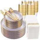 Conjunto de louças DayAmmi 350 unidades de pratos martelados em ouro transparente