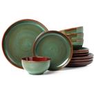 Conjunto de louças de grés Pokini Sage Green, serviço de 12 peças para 4 Conjunto de louças de grés Pokini Sage Green, serviço de 12 peças para 4