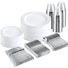 Conjunto de louças de plástico descartáveis BuCla 300PCS para 50 convidados Conjunto de louças de plástico descartáveis BuCla 300PCS para 50 convidados