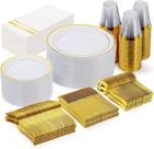 Conjunto de louças de plástico descartáveis GATHER 350PCS branco/dourado