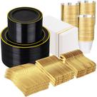 Conjunto de louças de plástico descartáveis GATHER 700PCS preto/dourado