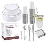 Conjunto de louças de plástico descartáveis JOLLY CHEF 250 unidades prateadas Conjunto de louças de plástico descartáveis JOLLY CHEF 250 unidades prateadas