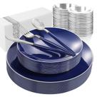 Conjunto de louças de plástico KIRE, 175 unidades, azul com borda prateada para 25