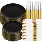Conjunto de louças de plástico KIRE 350 unidades para 50 convidados preto/dourado