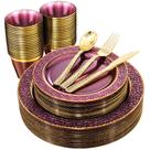 Conjunto de louças de plástico Nervure 150 unidades roxo com ouro para 25