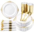 Conjunto de louças de plástico Nervure 350 unidades para 50 convidados - ouro Conjunto de louças de plástico Nervure 350 unidades para 50 convidados - ouro