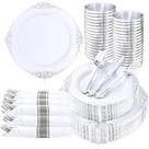Conjunto de louças de plástico Nervure 350 unidades para 50 convidados, prata Conjunto de louças de plástico Nervure 350 unidades para 50 convidados, prata