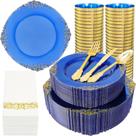 Conjunto de louças de plástico Nervure 350PCS azul para 50 convidados