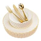 Conjunto de louças de plástico YOUBET 125 unidades em marfim com borda dourada Conjunto de louças de plástico YOUBET 125 unidades em marfim com borda dourada