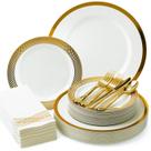 Conjunto de louças descartáveis da Madee branco/dourado 175 unidades (25 convidados)