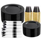 Conjunto de louças descartáveis Ejinirinjonir Black Plastic 350 unidades
