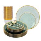 Conjunto de louças descartáveis N9R 180 unidades verdes com borda dourada