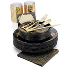 Conjunto de louças descartáveis N9R Black Gold 225 unidades para 25