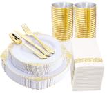 Conjunto de louças descartáveis Nervure branco/dourado 175 unidades