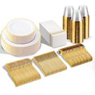 Conjunto de louças descartáveis SUT Elegant branco/dourado 350 unidades
