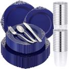 Conjunto de louças descartáveis Umigy 300 unidades de plástico azul marinho