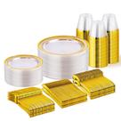 Conjunto de louças descartáveis WELLIFE Clear Gold 300 unidades Conjunto de louças descartáveis WELLIFE Clear Gold 300 unidades