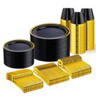 Conjunto de louças descartáveis WELLIFE preto/dourado 450 unidades para 75 convidados