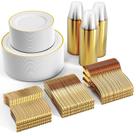 Conjunto de louças FOCUSLINE 600 unidades para 100 convidados com borda dourada