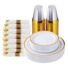 Conjunto de louças Goodluck 175 peças para 25 convidados em plástico dourado